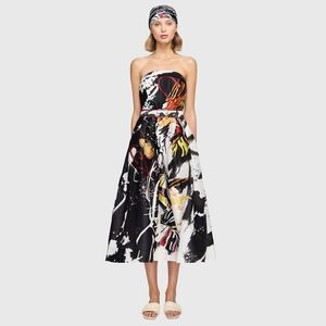 Leo Lin Frida Bustier‎ Silk Linen Midi Dress